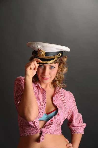 Πορτρέτο closeup της γυναίκας στην ΚΓΠ ναύτης — Φωτογραφία Αρχείου