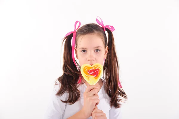Beautiful girl with big lollipop — Stock Photo, Image