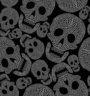 Seamless cartoon pattern with skull in vector. Background clipart