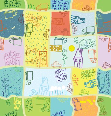 Seamless cartoon citizen pattern with different season & weather clipart