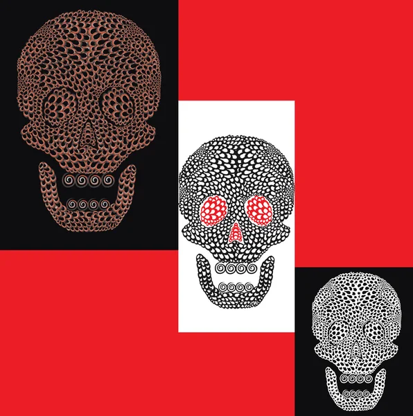 Dessin animé ensemble coloré de crânes — Image vectorielle