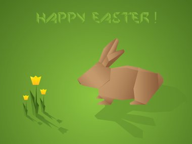 Easter concept with origami bunny and tulips clipart