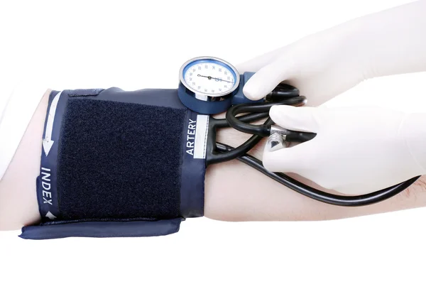 Nurse Measuring Blood Pressure Isolated White — Stock Photo, Image