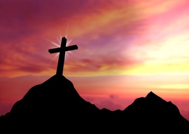 High resolution graphic of a cross on top of a mountain clipart