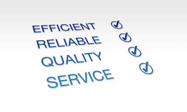 High resolution graphic of Efficient, Reliable, Quality Service with check marks. clipart