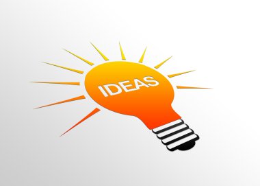 High resolution perspective graphic of a glowing light bulb with the word Ideas clipart