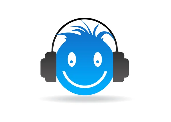 Smiley azul com fones de ouvido — Fotografia de Stock