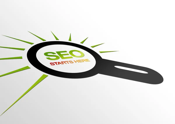 High Resolution Perspective Graphic Magnifying Glass Words Seo Starts Here — Stock Photo, Image