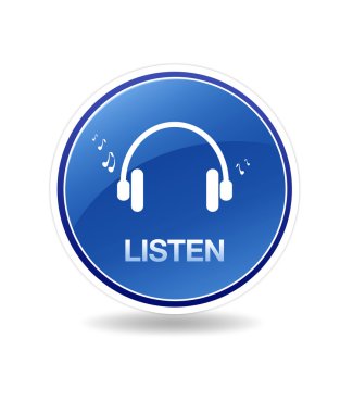 High resolution graphic of an listen icon with head phones and notes. clipart