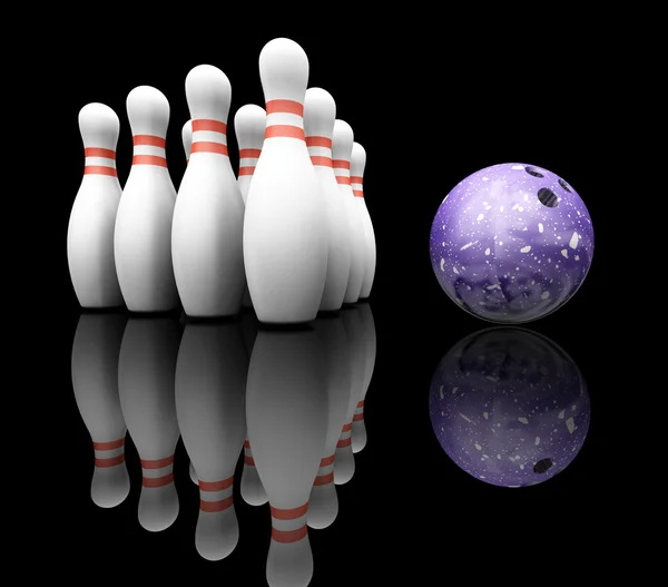 Bowling ball and skittles — Stock Photo, Image