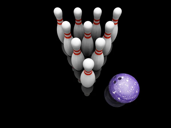 Bowling ball and skittles — Stock Photo, Image