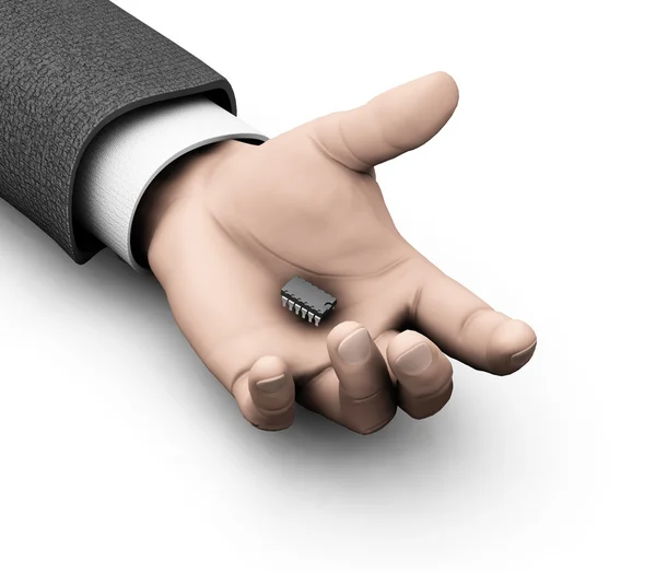 Mikrochip i hand — Stockfoto