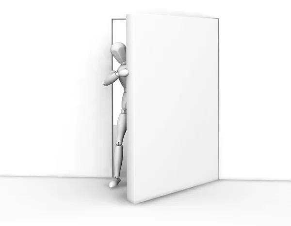 Persona espiando alrededor de una puerta Imagen de archivo