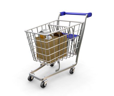 Shopping trolley with groceries clipart