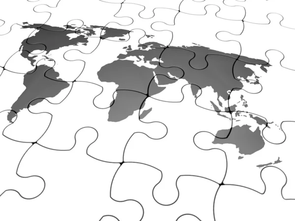 追加したばかりの最後の部分で世界地図のジグソー パズルの 3 d レンダリング — ストック写真