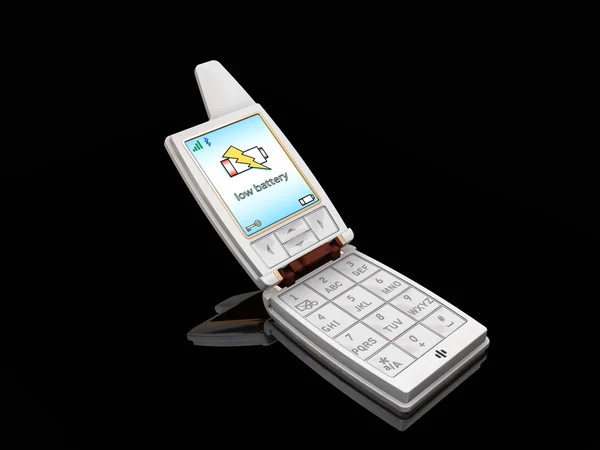Téléphone portable générique avec l'écran montrant une batterie faible — Photo