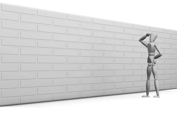 Uomo con muro di mattoni — Foto Stock