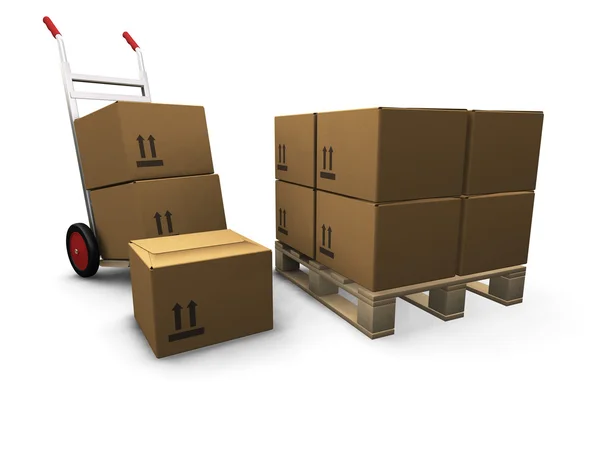 Caminhão de mão com caixas — Fotografia de Stock