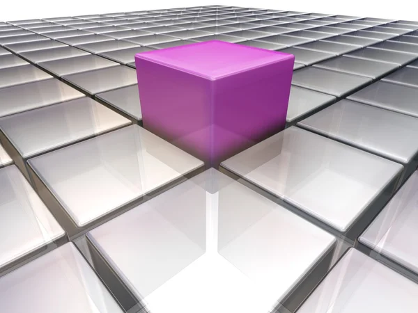 Rosa glas box stående ut från andra klarglas lådor — Stockfoto