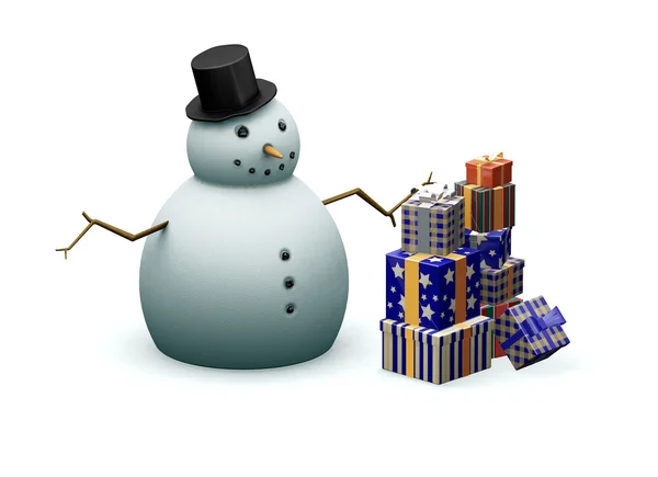 Pupazzo di neve con regali — Foto Stock