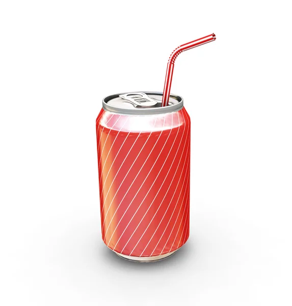 Soda can with straw — Stock Photo, Image