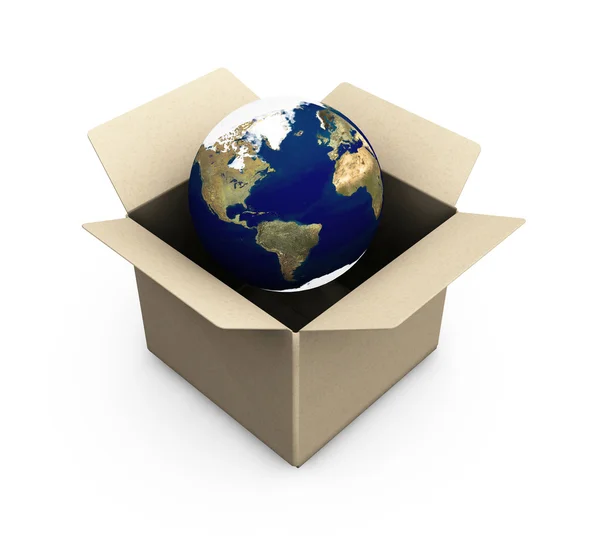 Země v krabici — Stock fotografie