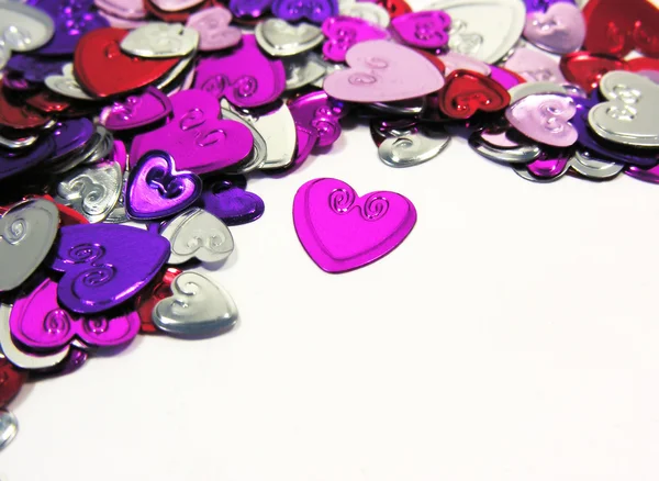 Corações metálicos confetti — Fotografia de Stock