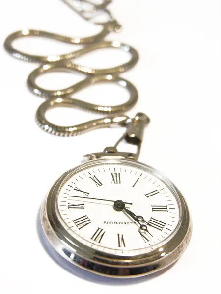 흰색 배경에 고립 된 오래 된 회 중 시계 — 스톡 사진