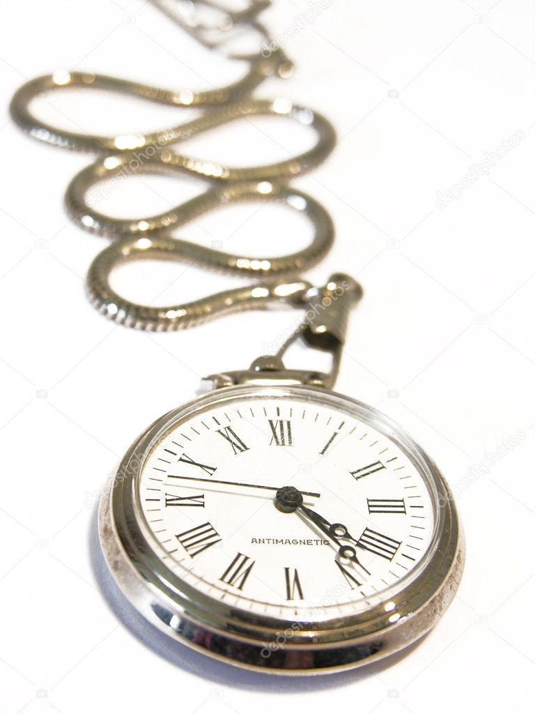 Old pocket watch isolated on a white background