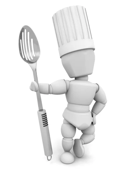 Chef con cucchiaio di metallo — Foto Stock