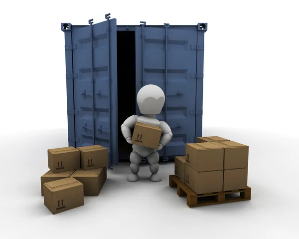 Persona che scarica container merci — Foto Stock
