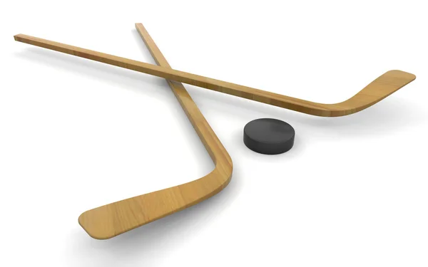 Ishockeyklubbor och puck — Stockfoto