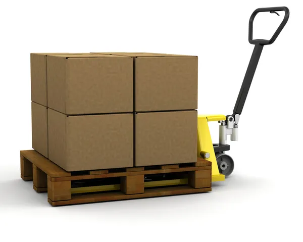 Camião de paletes com caixas — Fotografia de Stock