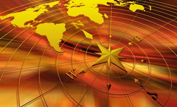 Kompas met kaart van de wereld — Stockfoto