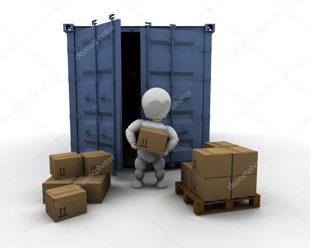 Person unloading freight container