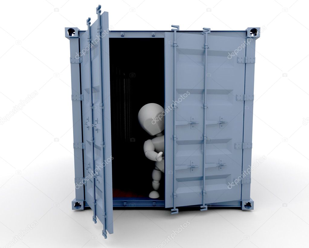 Person inside freight container