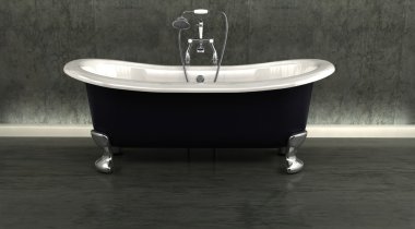 Classic roll top bath and taps with shower attatchment in contemporary int clipart