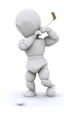 3D man playing golf clipart