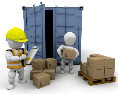 3D men handling materials clipart