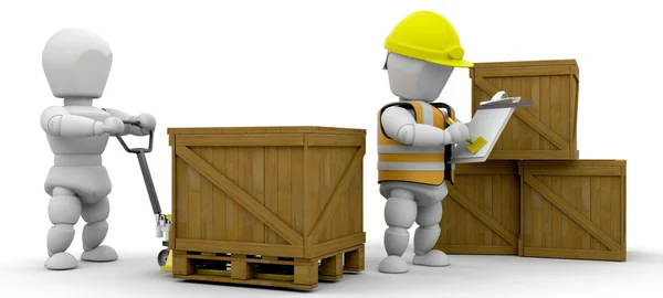 Trabalhadores empilhamento caixas — Fotografia de Stock