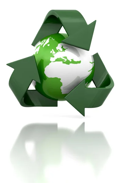 Världen med återvinning ikonen — Stockfoto