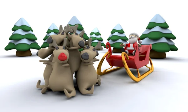 Père Noël et ses rennes — Photo