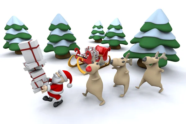 Santa with his reindeer — Stock Photo, Image