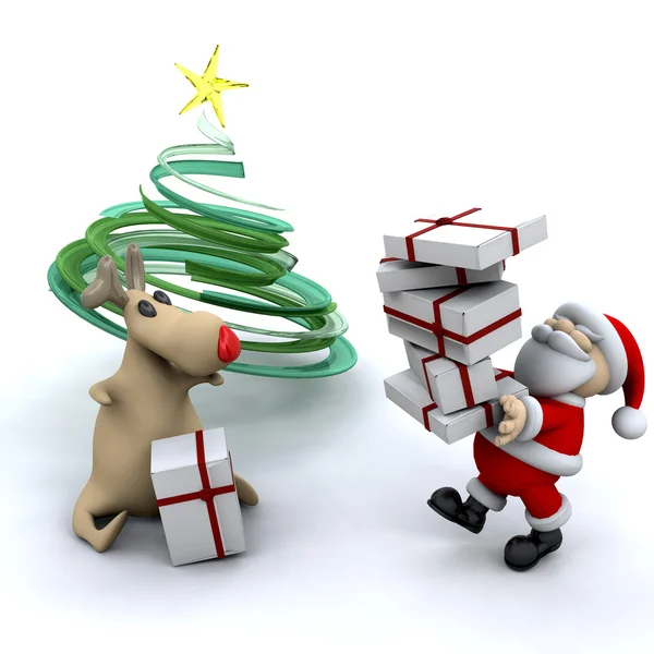 Santa con la sua renna — Foto Stock