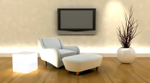 3d renderizado de sofá y tv — Foto de Stock