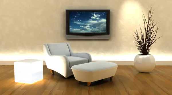 Kanepe ve tv 3D render — Stok fotoğraf