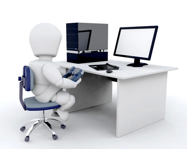 3d renderização de um homem jogando jogos de computador — Fotografia de Stock
