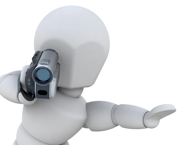 3D man with handycam — Stock Photo, Image