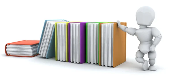 3d render of man and stack of books — Stock Photo, Image