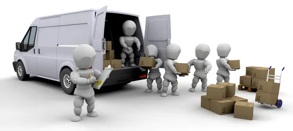 3D removal van and men — Stock Photo, Image